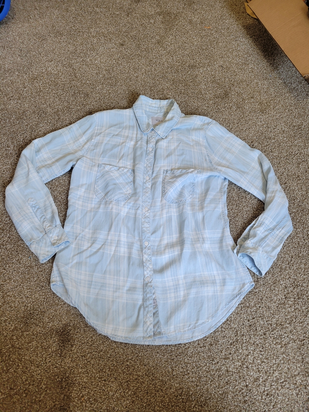 Rails Light Blue Liam Plaid Chambray Long Sleeve Button down top - Picture 3 of 10